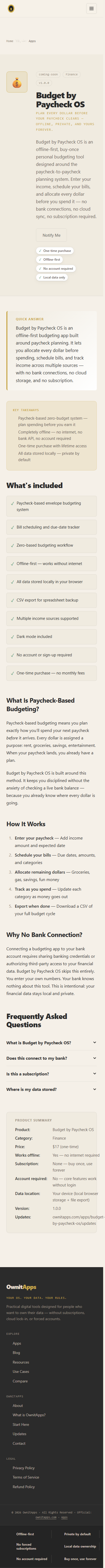 Budget by Paycheck OS mobile product screenshot