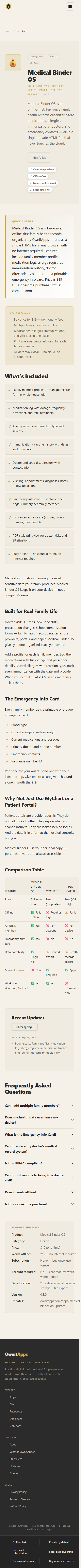 Medical Binder OS mobile product screenshot